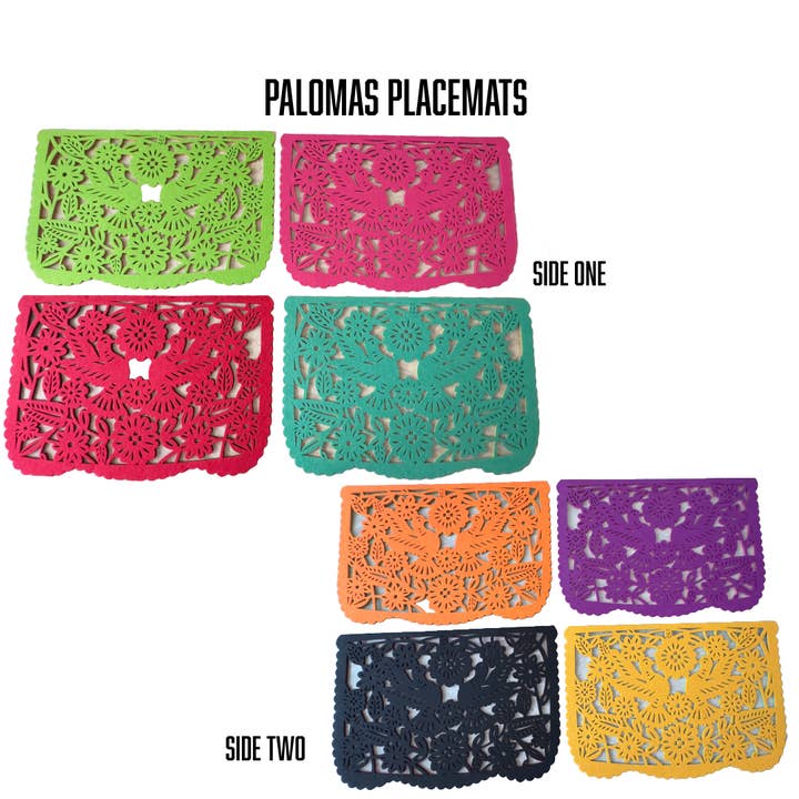 Xochico - Wholesale Placemat - Double-sided Felt "Papel Picado" Placemat Sets (Florals)19
