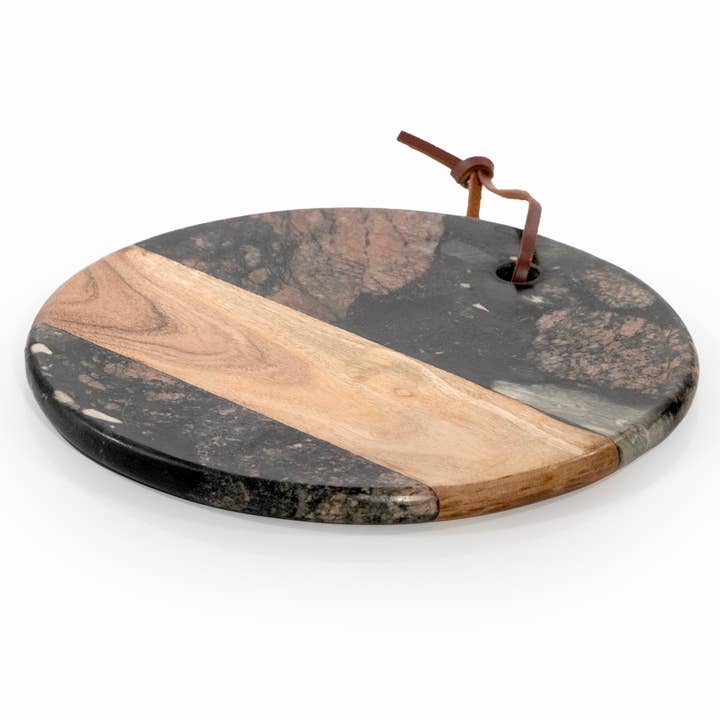 Dark Round Marble & Acacia Wood Charcuterie Board for wholesale by Andaluca