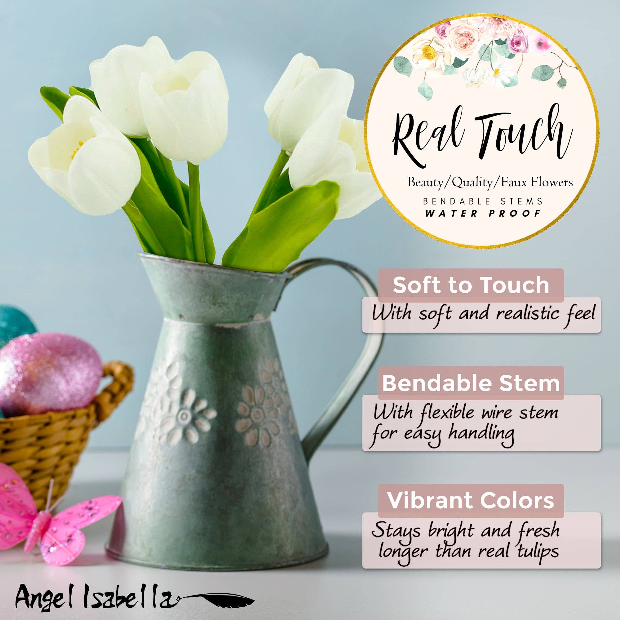Angel Isabella – wholesale Artificial flowers – Pack of 5-stems Real Touch medium open tulip29