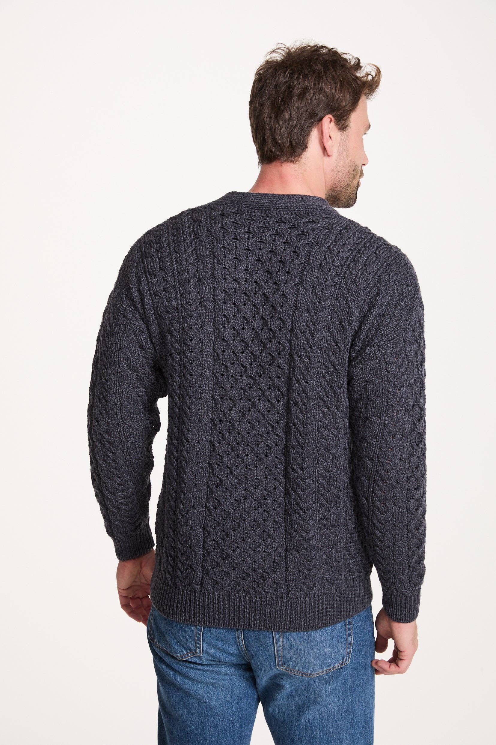 Aran Woollen Mills – wholesale Cardigan – Men's – Clare Island Mens Aran Cardigan - Charcoal4