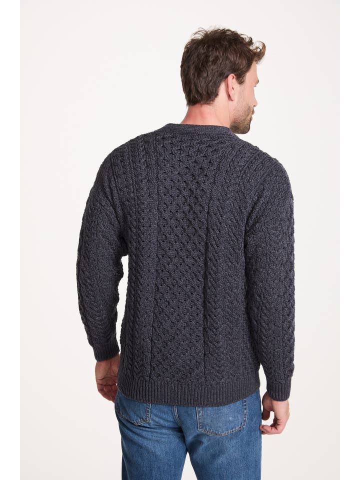 Aran Woollen Mills – wholesale Cardigan – Men's – Clare Island Mens Aran Cardigan - Charcoal4