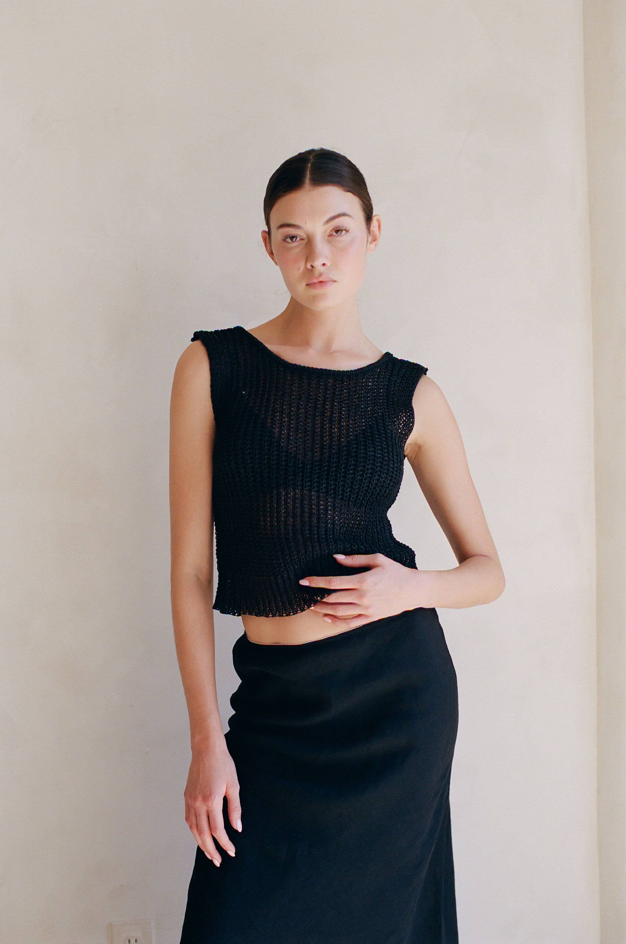 Schwarz AW1063 | Strickpullover Baumwolle Polyester Durchsichtiger Tanktop für den Großhandel auf Faire