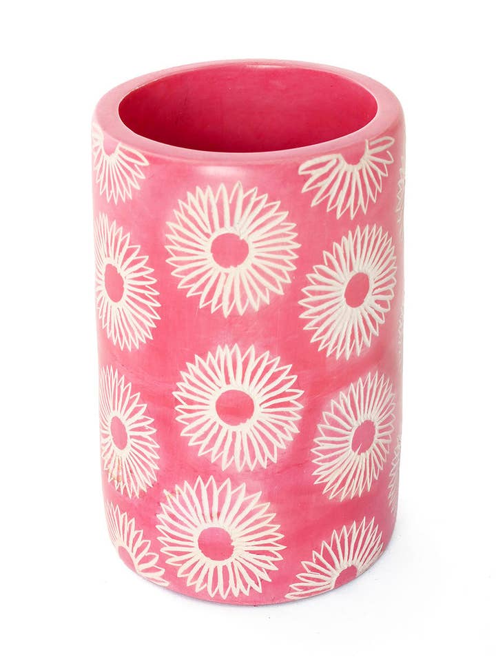 Pink Blossom Soapstone Pencil Cup or Vase for wholesale by Swahili | AFRICAN MODERN