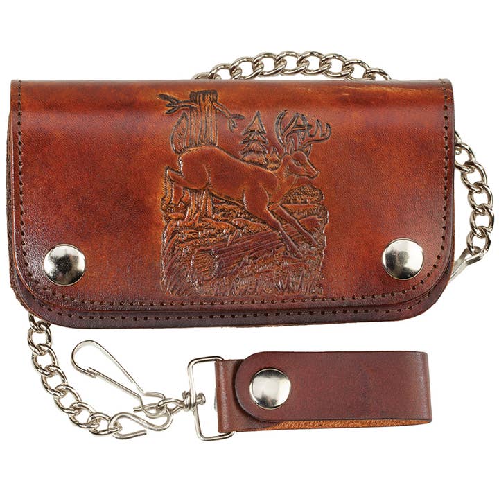 USA-Made Antiqued Leather Wallet with Embossed Deer for wholesale by Western Express