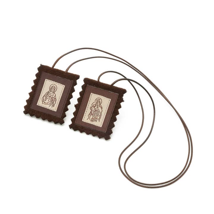 Scapular - Sacred Heart + Lady of Mt. Carmel Woven LG 1.5” for wholesale by Oremus Mercy