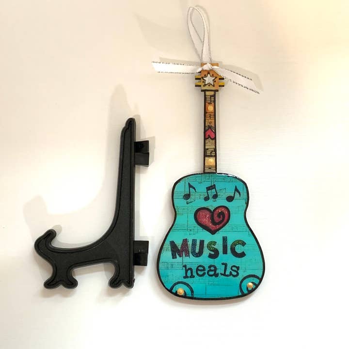 Clever Clogs Art - Wholesale Ornament - Music Heals Guitar Ornament