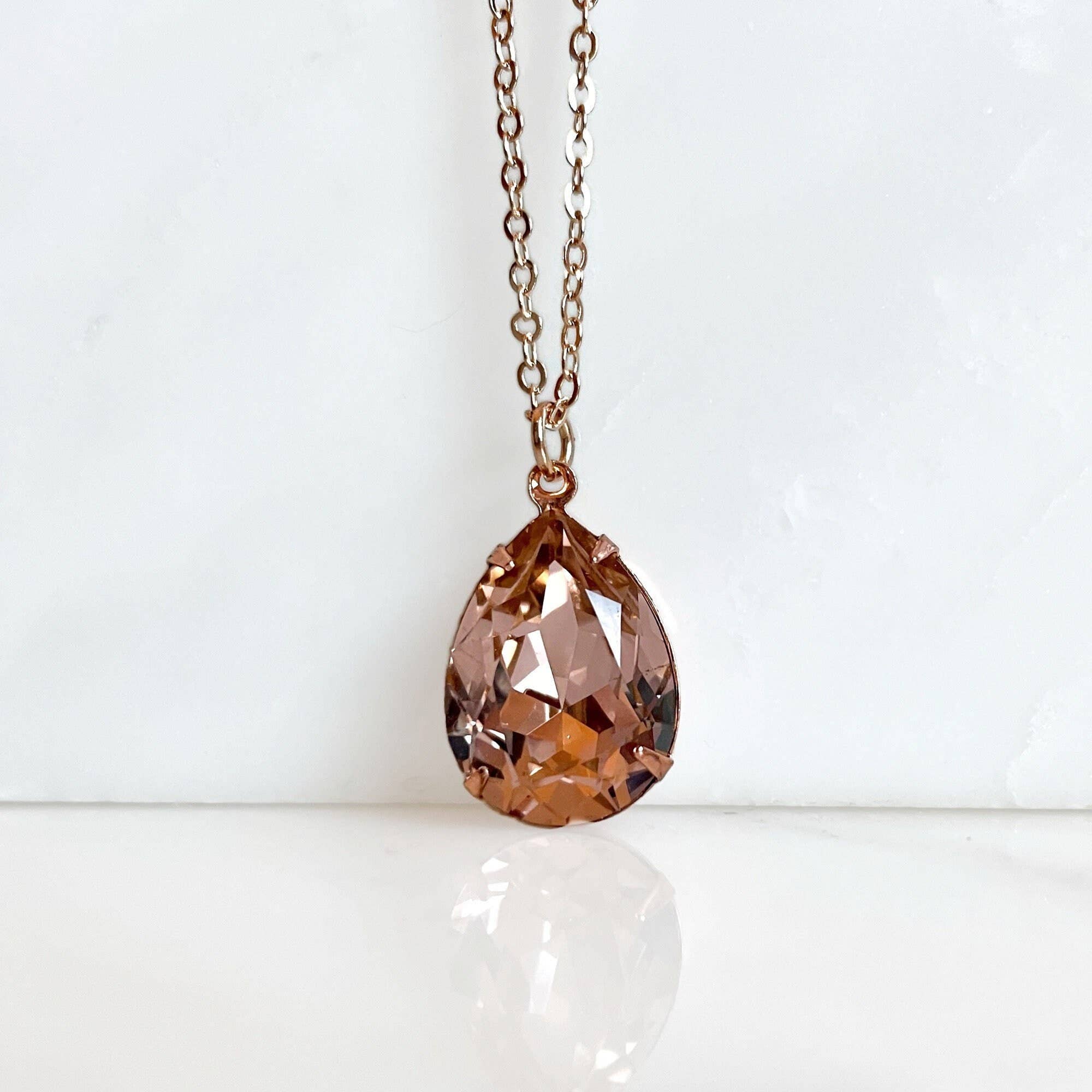 Love Your Bling® - Wholesale Pendant/Charm Necklace - Rose Gold Blush Pear Necklace - Blush Crystal Pear Shaped Ne5