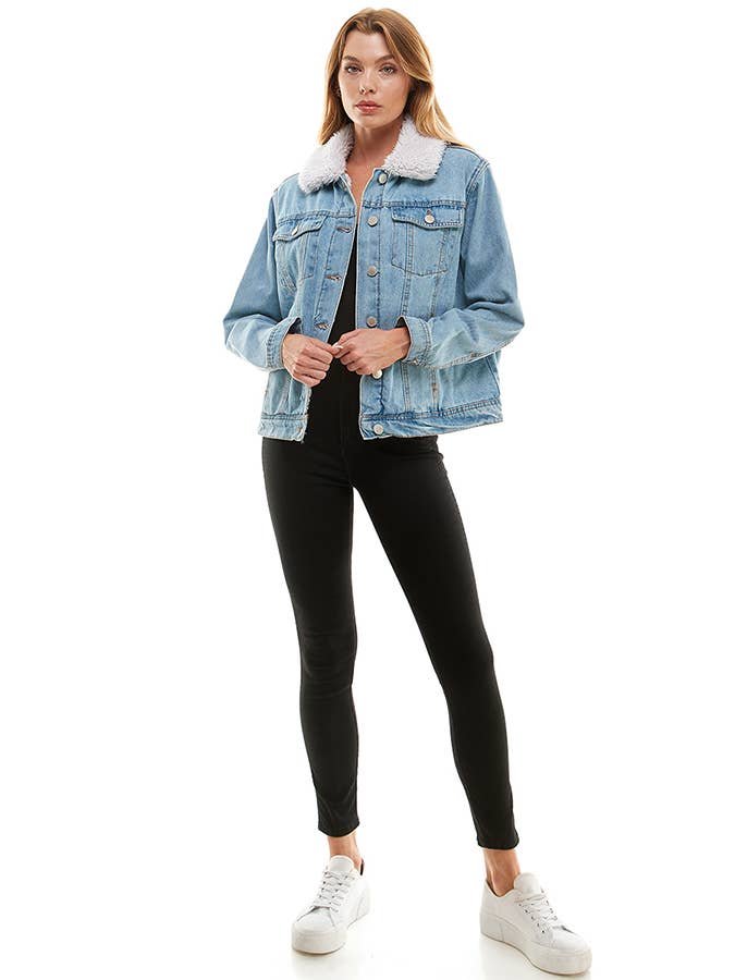 Veracci - Wholesale Denim Jacket - Women's - Sherpa-Lined Trucker Jean Jacket
