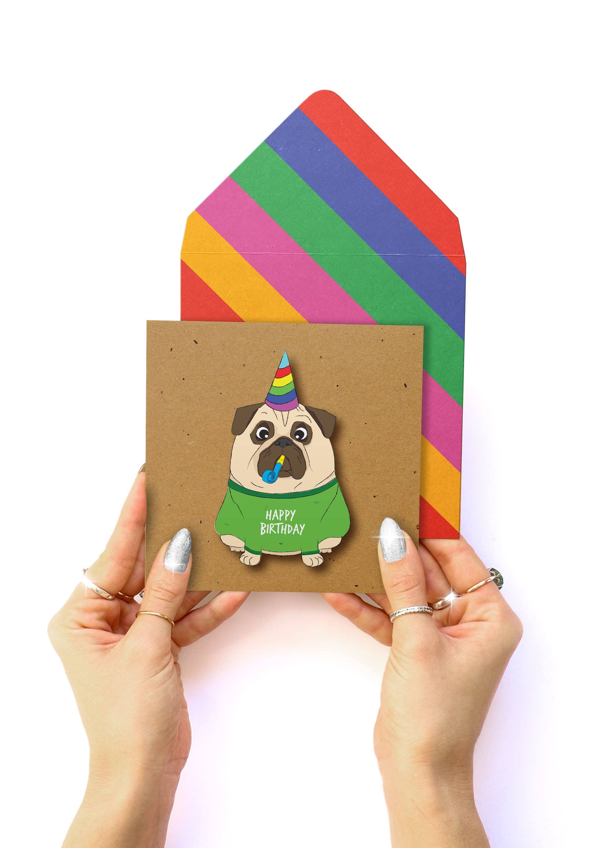 Tache - Wholesale Birthday Card - Happy Birthday Pug, Handmade Greeting Card1