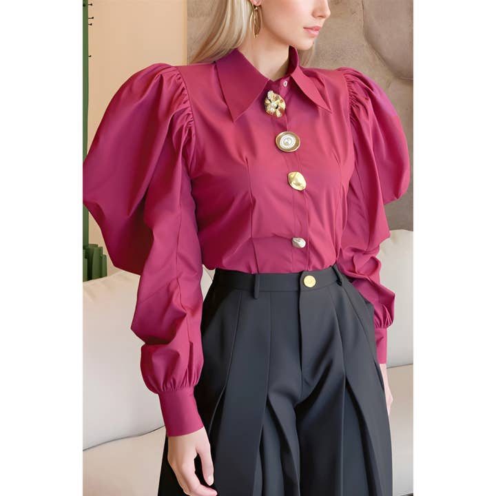 X9381CT Mixed Decorative Buttons Statement Shirt for wholesale by XHHH Inc