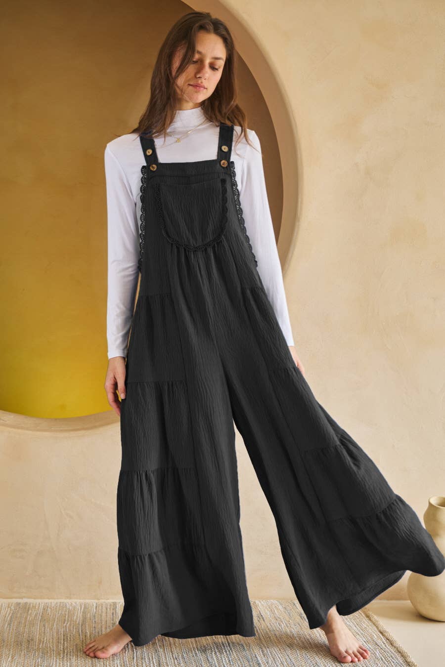 Oddi - Wholesale Jumpsuit - Women's - Solid Airflow Tired Wide Leg Overall Jumpsuit0