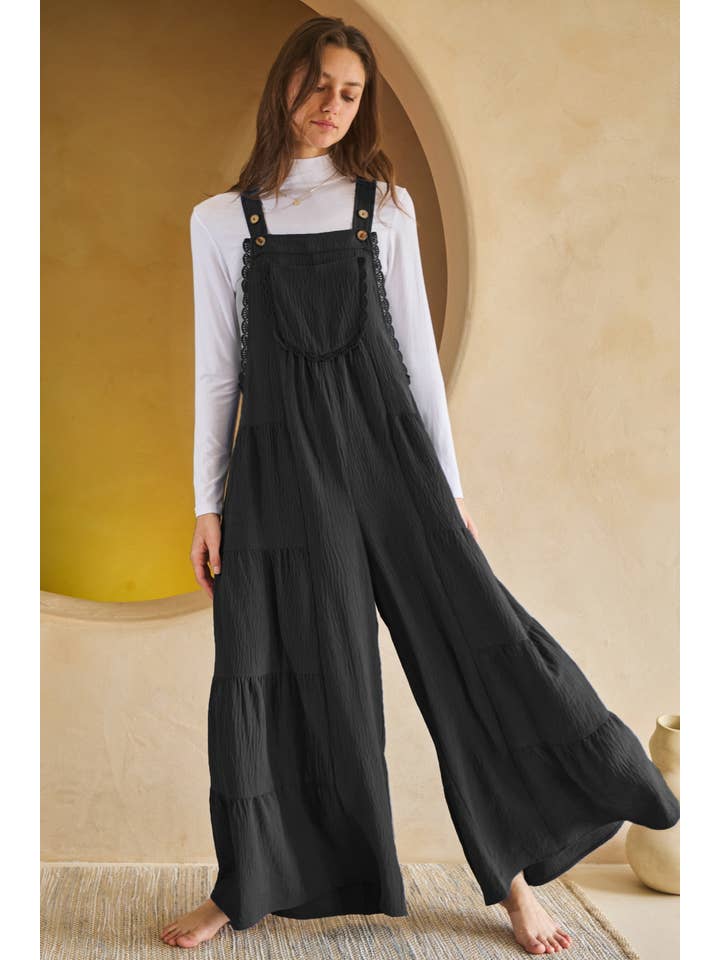 Oddi - Wholesale Jumpsuit - Women's - Solid Airflow Tired Wide Leg Overall Jumpsuit
