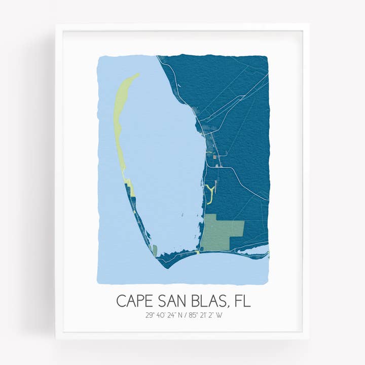 Sparks House Co. - Wholesale Art Print - Cape San Blas Florida Map - Watercolor Map Wall Art - Custom1