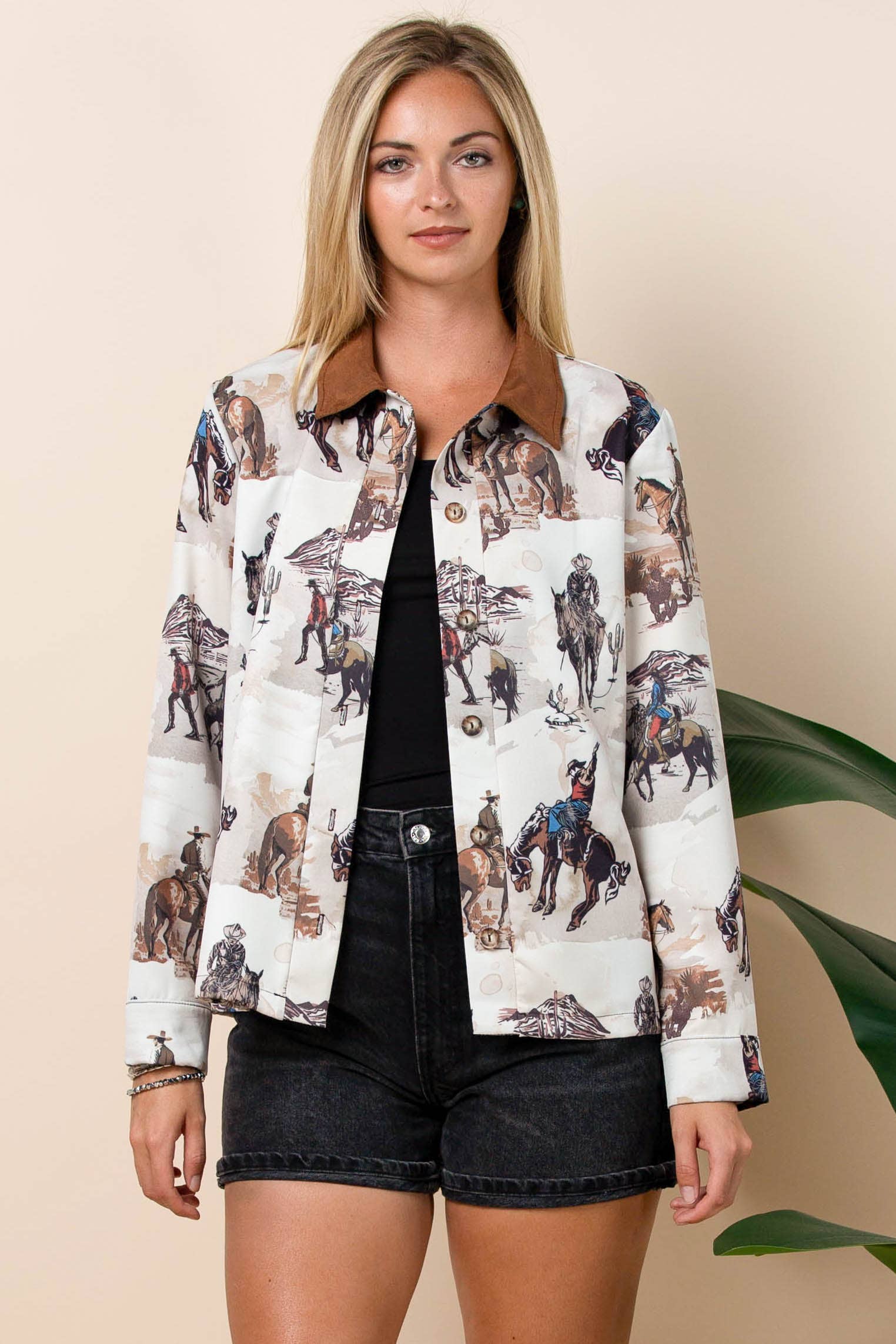 Khaki Multi AT1317-AUDREY WESTERN PRINT LIGHT WEIGHT BARN JACKET for wholesale on Faire5