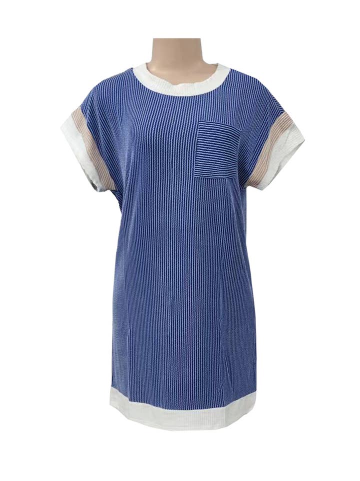 Twisted striped short-sleeved T-shirt dress for wholesale by Rosa Clothing