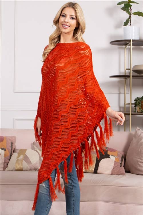 MYS Wholesale Inc - Wholesale Poncho - Women's - Knitted Net Wave Pattern Fringe Tassel Poncho24