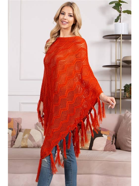 MYS Wholesale Inc - Wholesale Poncho - Women's - Knitted Net Wave Pattern Fringe Tassel Poncho24