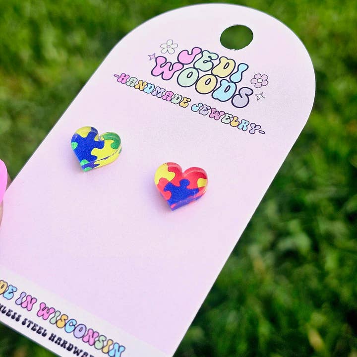 Jedi Woods LLC - Wholesale Stud/post earrings - Autism Awareness - Puzzle Piece Stud Earrings1