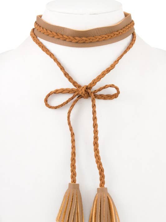Elongated Faux Leather Braided Accent Choker for wholesale by Andrea Bijoux