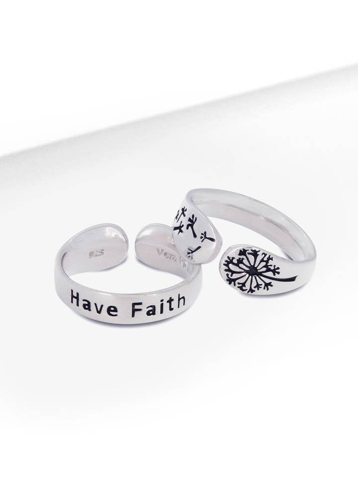 Bague pissenlit ajustable en argent sterling Have Faith pour la vente par Culture Spot