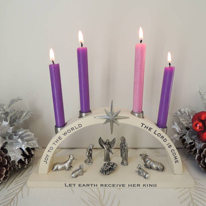 Abbey + CA Gift - Wholesale Candle Holder - Joy to the World Mini Arch Advent Candle Holder1
