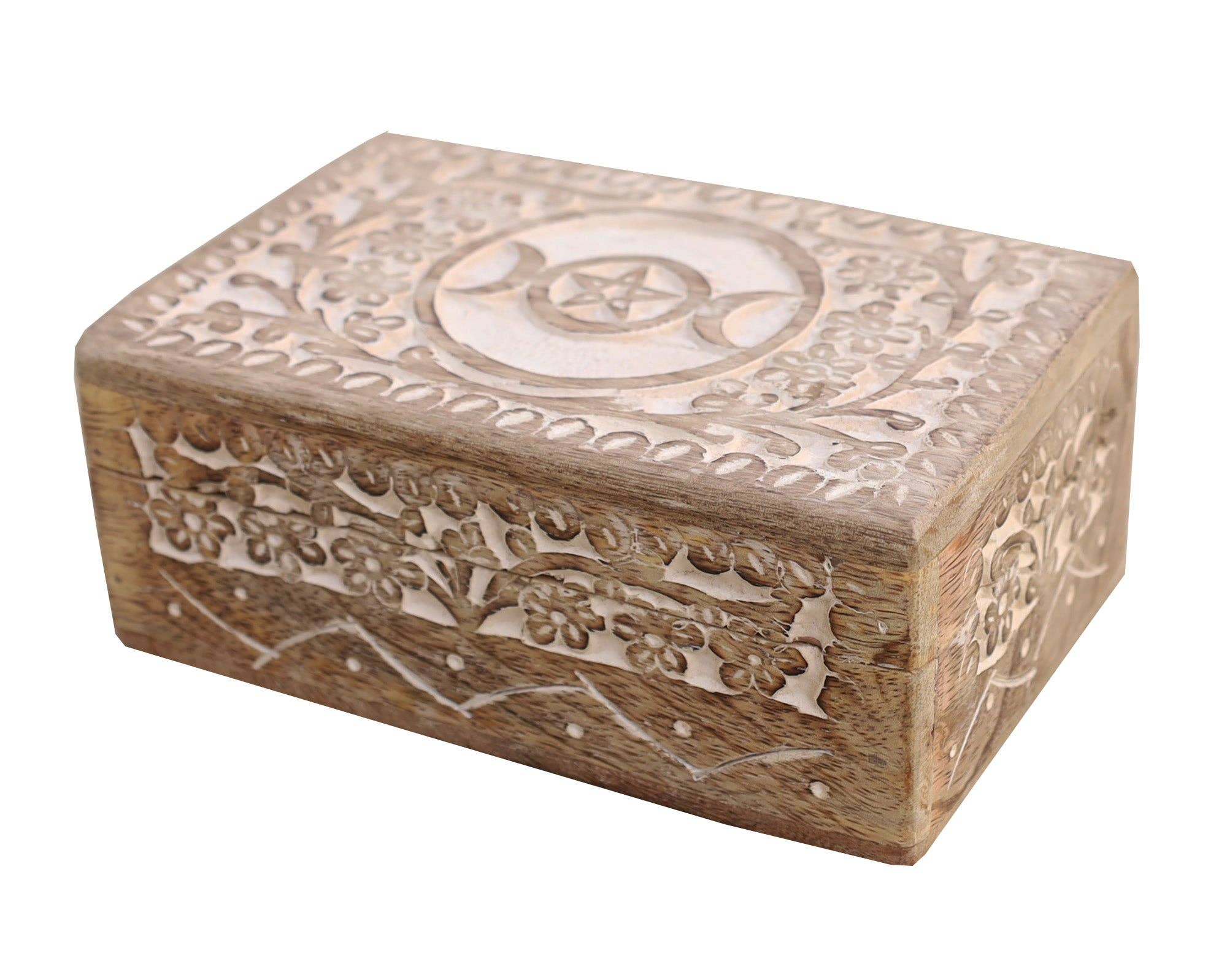 Lungta Imports – wholesale Jewellery box/organiser – Hand Carved Triple Moon Wooden Storage, Jewelry, Keepsake Box15