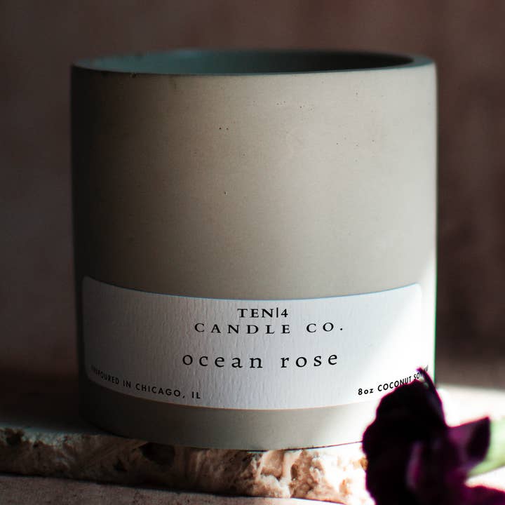 9.5 oz Ocean Rose Concrete Candle for wholesale by TEN|4 Candle Co.