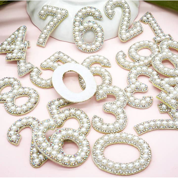 0-9 Number Set Pearl Rhinestone Patches for DIY Project for wholesale by DrifWoo