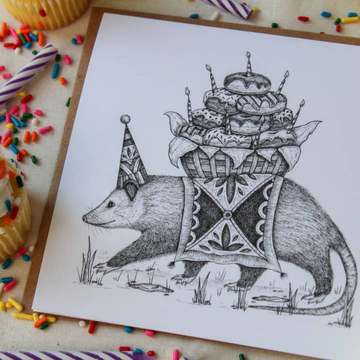 Mackenzie Myrick Studio - Vendita all'ingrosso Biglietti di auguri - Party Possum | Biglietto di auguri2