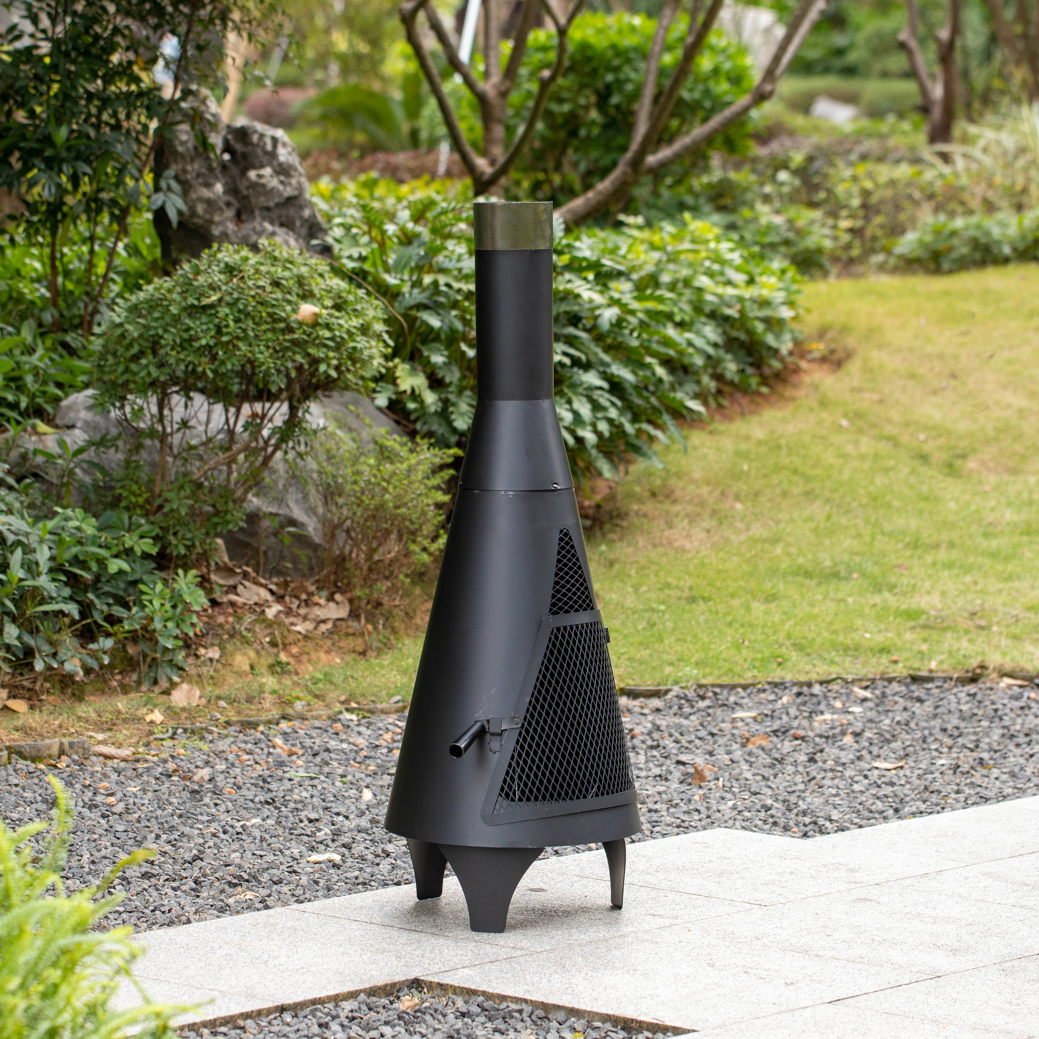 Quickway Imports – wholesale Fire pit – 50" Black Outdoor Metal Wood Burning Chimenea Patio Heater2