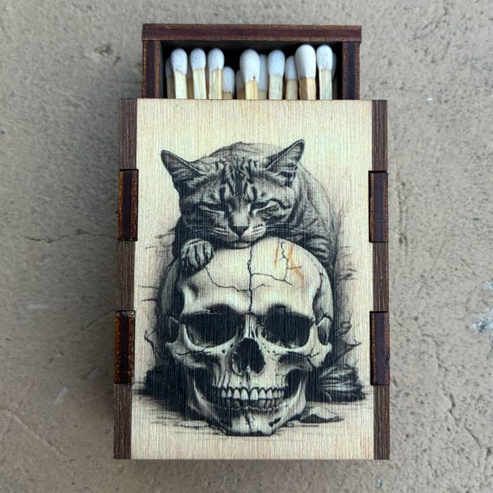 Matches • Cat on Skull Wooden Matchboxes • Candles Accessory for wholesale by Most Amazing