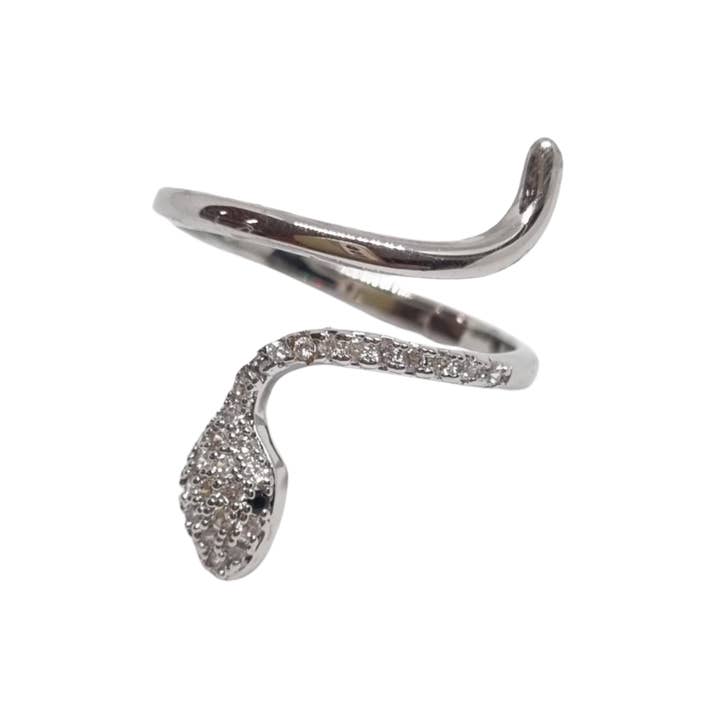 Women's Fashion Ring - Silver Snake with Zircons for wholesale by Butterfly