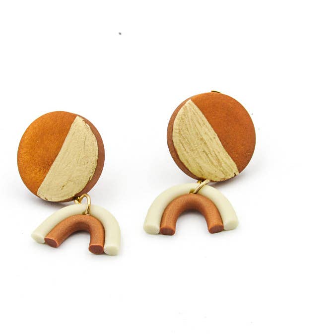 Oh, Heart! - Wholesale Dangle Earrings - Polymer Clay Rainbow and Gold Painted Wood Dangle Earrings4