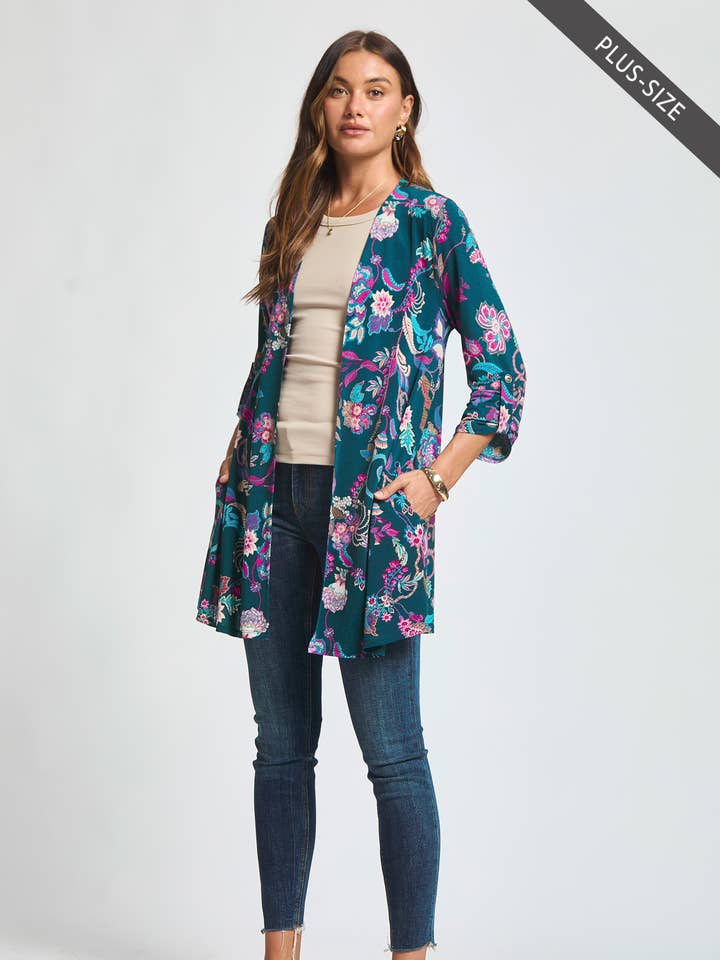 PLUS SIZE Printed Open Front Cardigan LIZCARDI-D006P for wholesale by Dear Scarlett