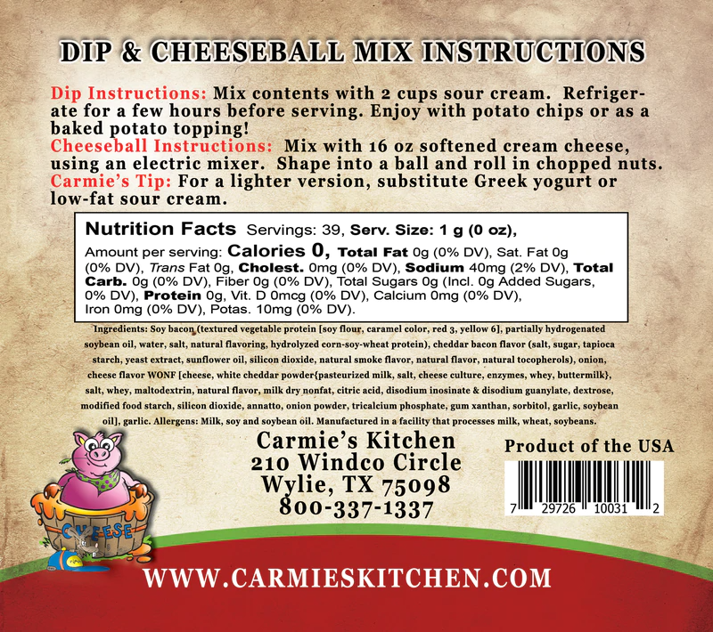 Carmie's Kitchen - Wholesale Dip - Cheddar Bacon Dip Mix2