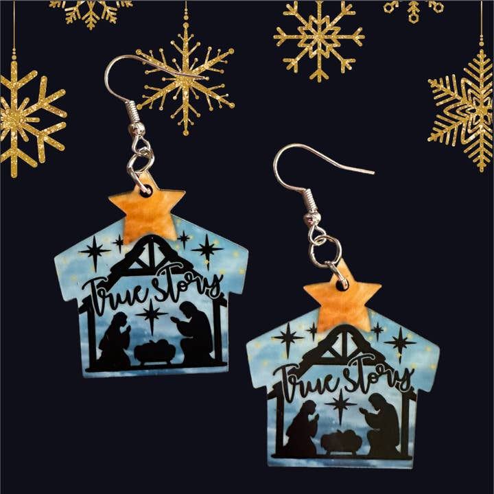 True Story Nativity Earrings, Religious Earrings, Jesus for wholesale by Shades Jewelry & Gifts