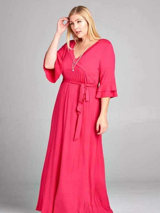 Hot Pink ETD-562-PL Solid Jersey Knit Maxi Dress for wholesale on Faire