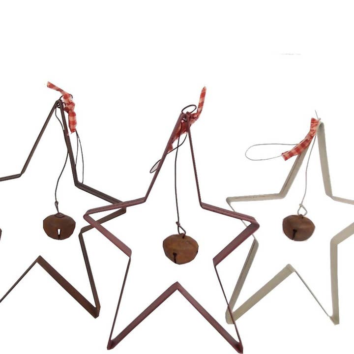 Hængende Tin Stjerne Ornamenter, Rustik/Offwhite/Rød, Diverse, Sæt af 3 for engroshandel hos Birch Maison