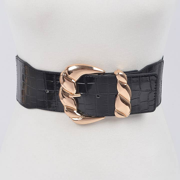 Faux Metallic Croc Stretch Belt for wholesale by 3AM BY H&D ACCESSORIES