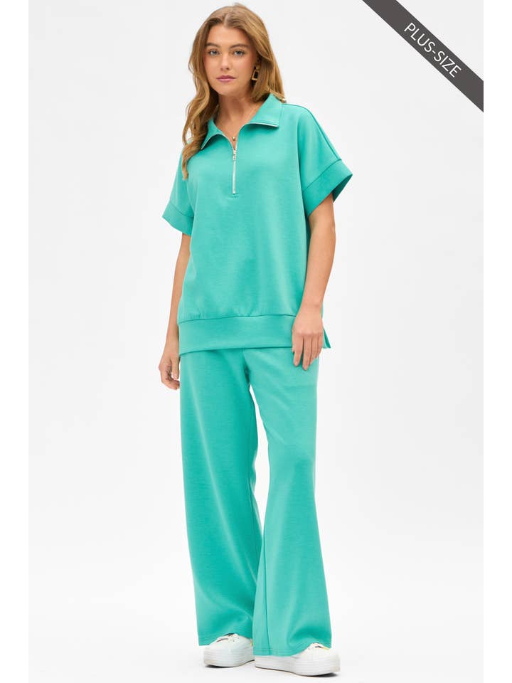Dear Scarlett - Wholesale Top & Pant Set (NOT Loungewear) - Women's - PLUS SIZE Quarter Zip + Pants Modal Set TRVSET-CATALINAP