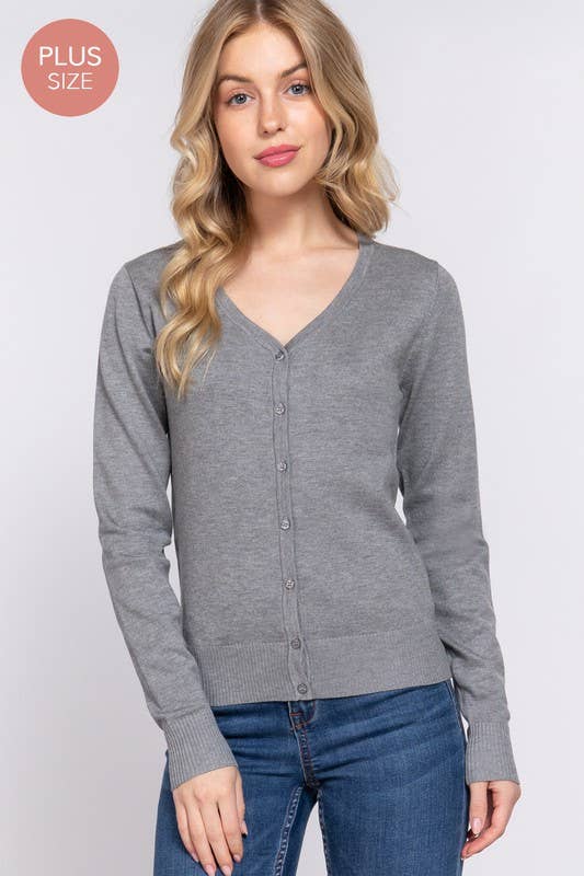 Active Basic | Active USA - Vendita all'ingrosso Cardigan - Donna - [TAGLIA FORTE] Cardigan Maglione con Scollo a V e Bottoni a Maniche Lunghe24