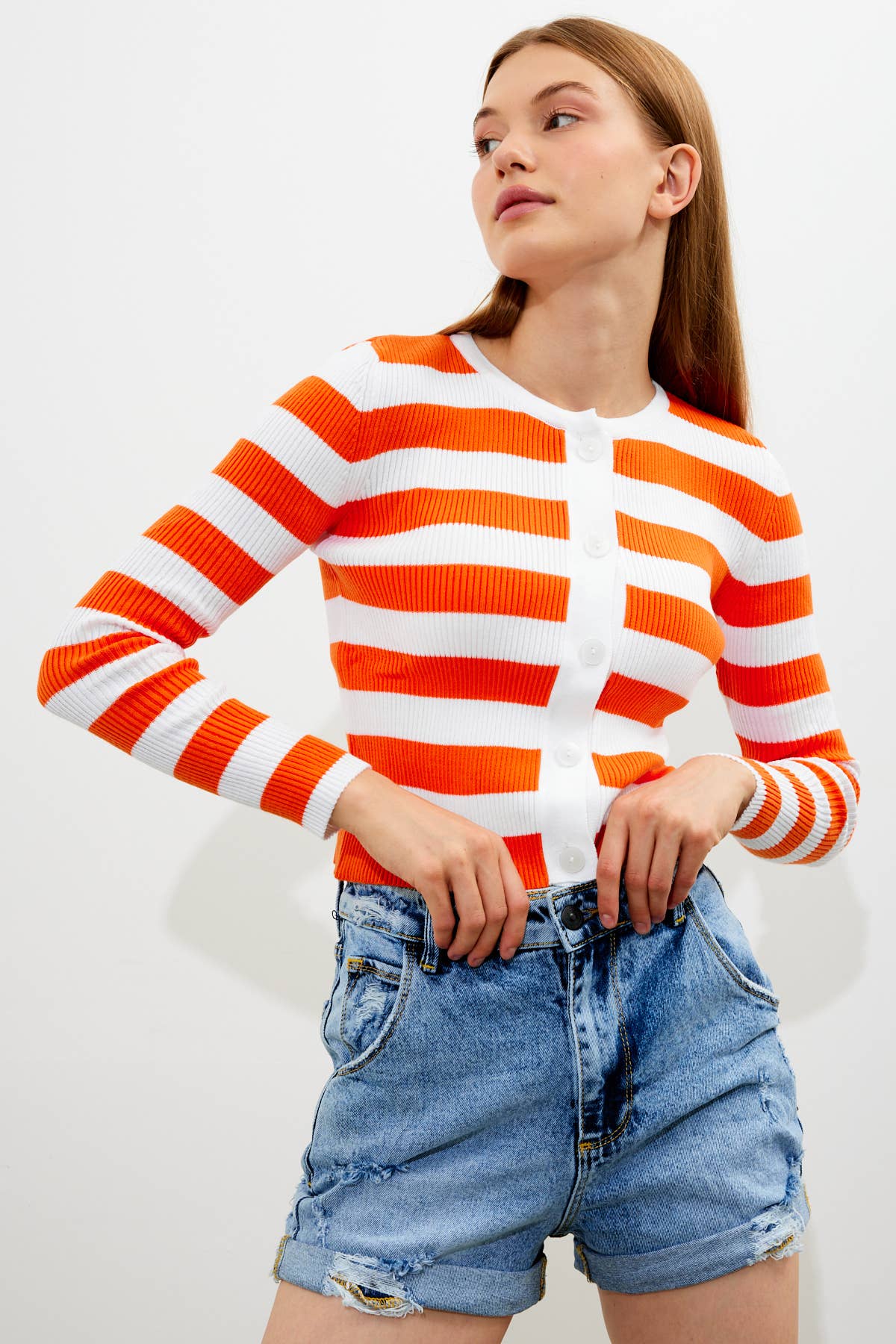 VAV NEW YORK - Wholesale Knit Top - Women's - Women's Striped Knit Top Button Down Knit Blouse Slim Fit12