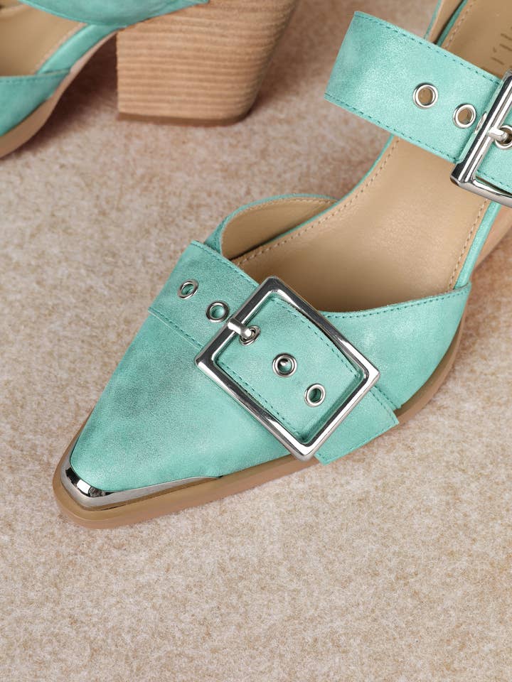 CCOCCI - Wholesale High heels โ Womenโs - HENDRIX TRIPLE BELT STRAP POINTED TOE BLOCK HEELS28