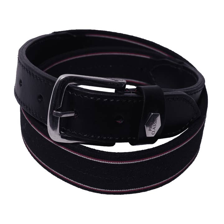 Leather Belt with Fabric Stripe Trim for wholesale by Pro Classic Global