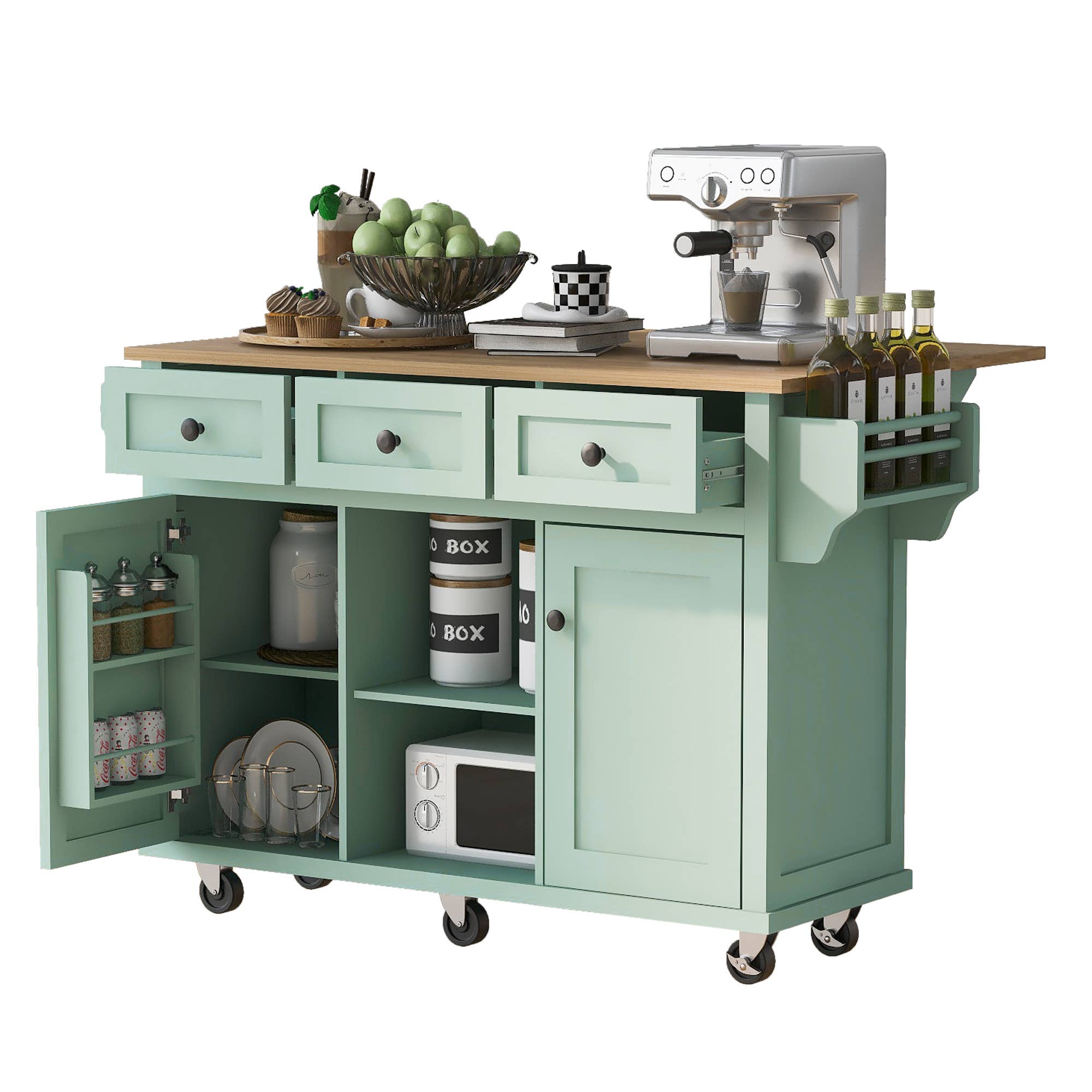 HOMYCASA DESIGN INC - Wholesale Kitchen Storage/Organizer - Mint Green Rolling Work Cart & Drop Leaf Adjustable Storage4