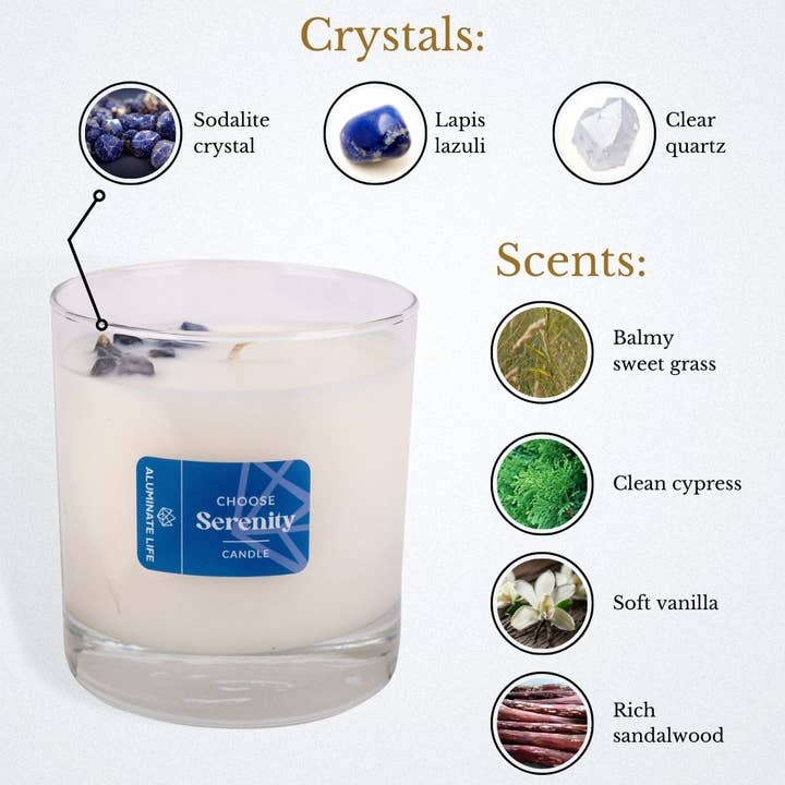 Aluminate Life - Wholesale Jar/Filled Candle - Serenity Crystal Essential Oil Scented Candle1