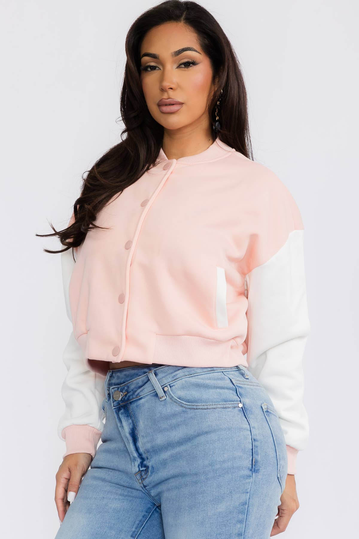 H&H Fashion Inc. - Wholesale Varsity/Baseball Jacket - Women's - 12371 - Color-Block Cropped Varsity Jacket1