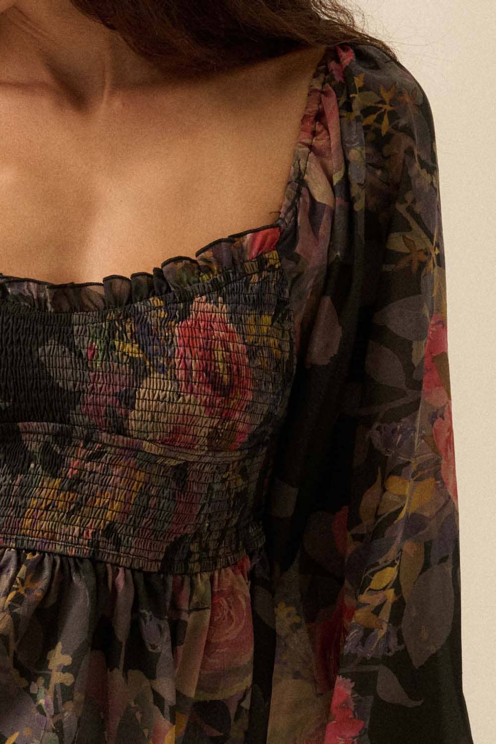 Promesa USA - Wholesale Blouse - Women's - Floral-Print Smocked Sweetheart Peplum Peasant Top1