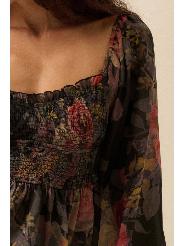 Promesa USA - Wholesale Blouse - Women's - Floral-Print Smocked Sweetheart Peplum Peasant Top1