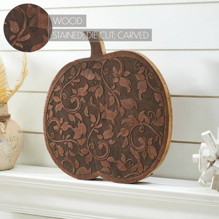 VHC Brands - Wholesale Decorative Tabletop Object - Dark Rustic Wooden Carved Vine Pumpkin 14 Farmhouse Fall Home Decor Accent1
